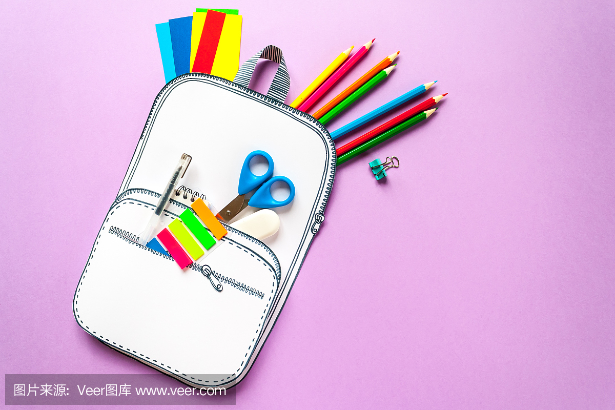 創意的書包用紙與學校文具。關閉了。