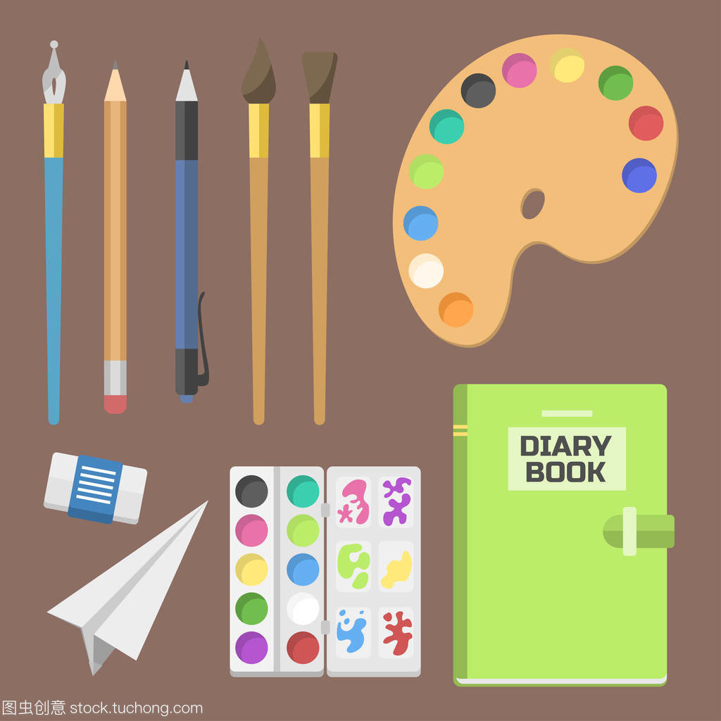 學(xué)習(xí)用品兒童文具教育配套學(xué)生筆記本矢量插圖